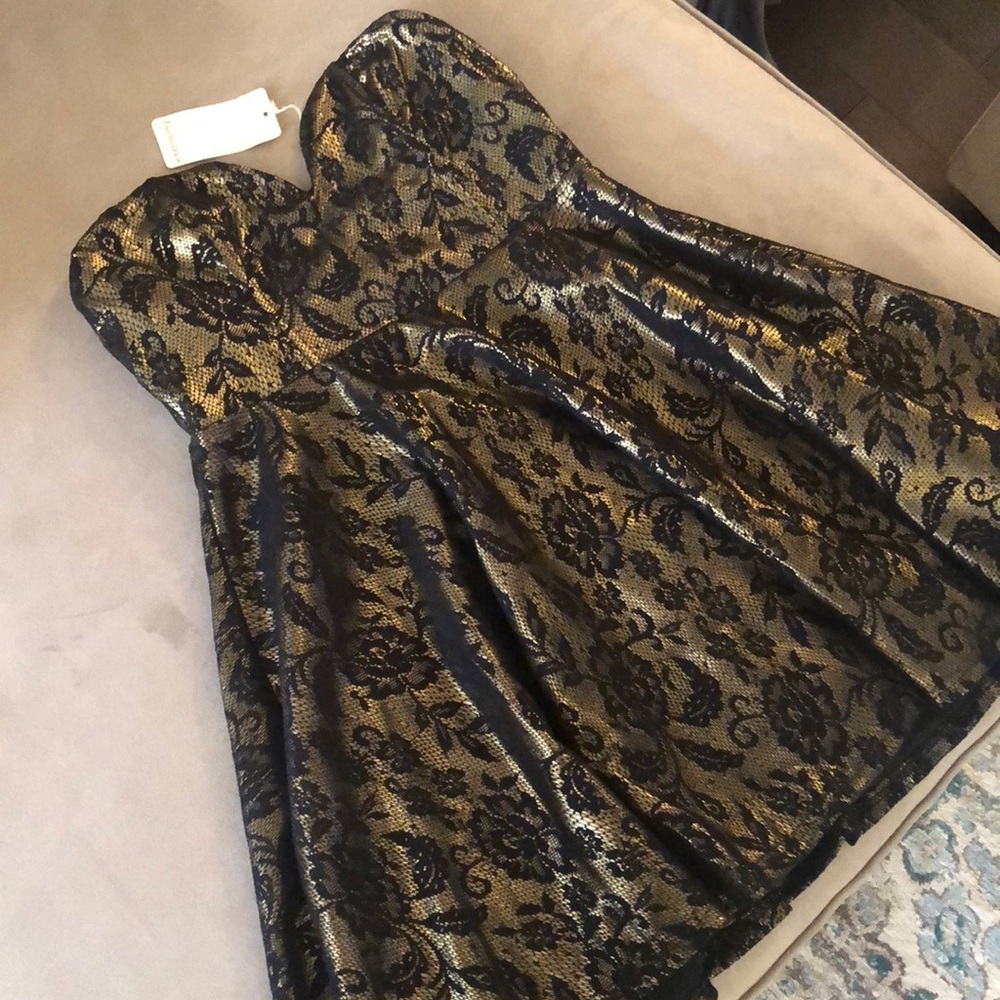 Gold and Black Lace Sweetheart Dress